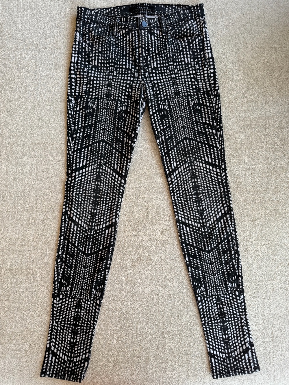 J Brand 620 Kaleidoscope Super Skinny Jeans Women 26 Black White Mid-Rise